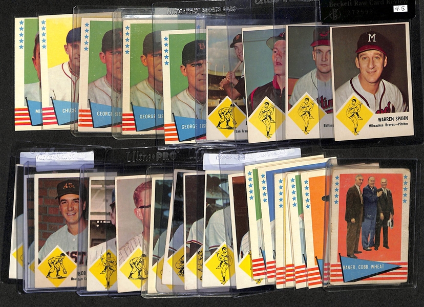 Lot of (14) 1961 Fleer Baseball Cards & (14) 1963 Fleer Baseball Cards w. 1963 Warren Spahn Beckett RCR 4.5