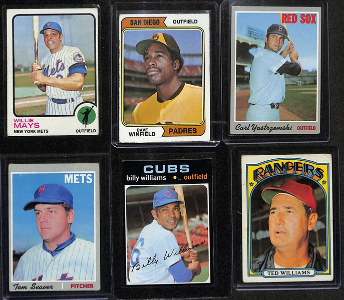 Lot of (62) 1970-1975 Topps Baseball Cards w. 1973 Willie Mays & 1974 Dave Winfield Rookie Card