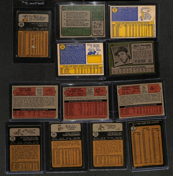Lot of (62) 1970-1975 Topps Baseball Cards w. 1973 Willie Mays & 1974 Dave Winfield Rookie Card