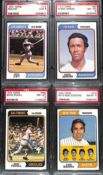 Lot of (4) 1974 PSA Graded Topps Baseball Cards - Cey, Jenkins, Powell, Mets Mgr 