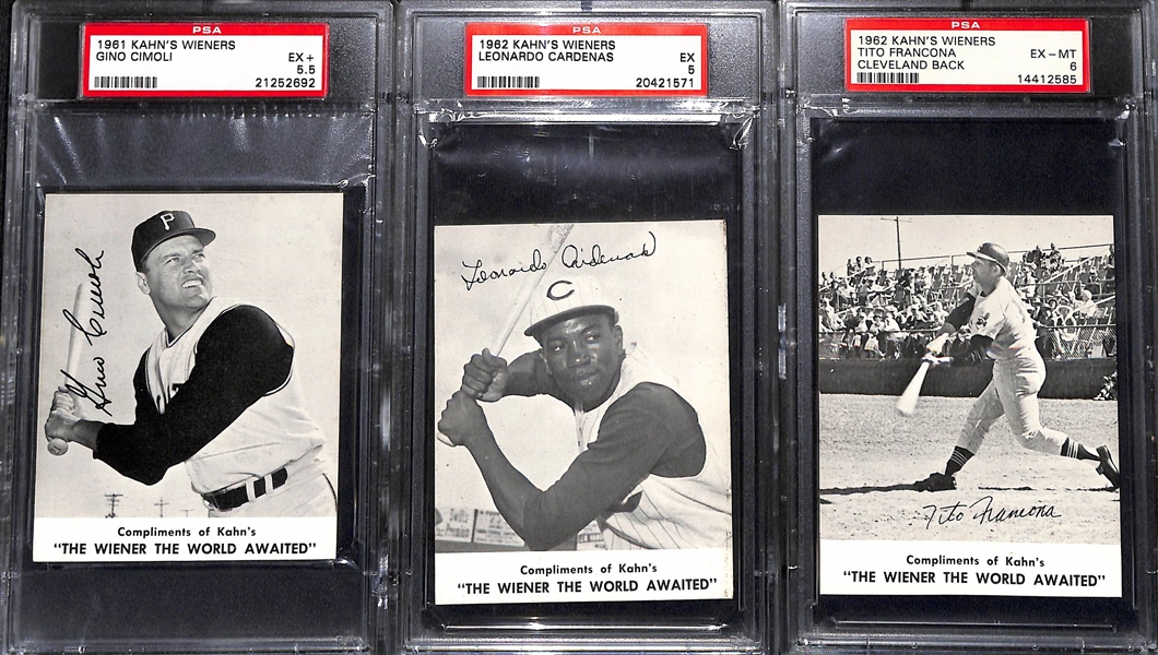 Lot of (3) PSA Graded 1961-62 Kahn's Wieners Baseball Cards w. Gino Cimoli