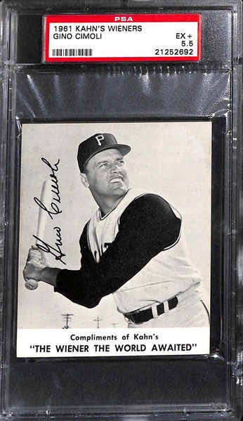Lot of (3) PSA Graded 1961-62 Kahn's Wieners Baseball Cards w. Gino Cimoli