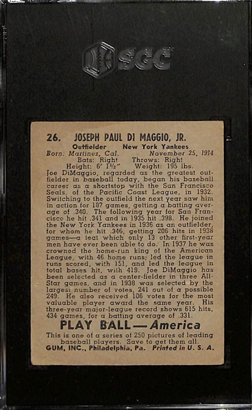 1939 Play Ball Joe DiMaggio #26 Rookie Card Graded SGC 2