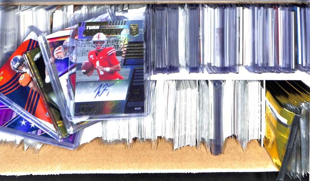 Football Card Bulk Lot (2 Row Box) w. (41) Autographs + Jerseys, (53) Numbered Cards, (20) 2018 Leaf Draft Packs (Josh Allen+ Lamar Jackson Rookie Potential), +