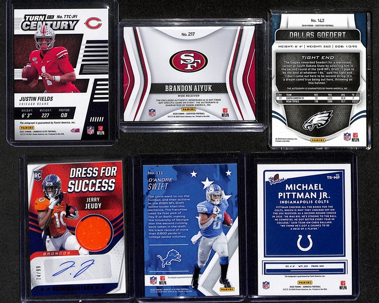 Football Card Bulk Lot (2 Row Box) w. (41) Autographs + Jerseys, (53) Numbered Cards, (20) 2018 Leaf Draft Packs (Josh Allen+ Lamar Jackson Rookie Potential), +