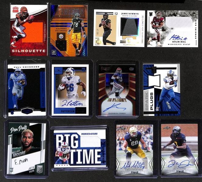 Football Card Bulk Lot (2 Row Box) w. (41) Autographs + Jerseys, (53) Numbered Cards, (20) 2018 Leaf Draft Packs (Josh Allen+ Lamar Jackson Rookie Potential), +