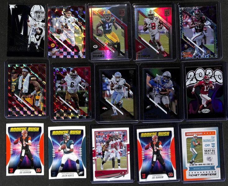 Football Card Bulk Lot (2 Row Box) w. (41) Autographs + Jerseys, (53) Numbered Cards, (20) 2018 Leaf Draft Packs (Josh Allen+ Lamar Jackson Rookie Potential), +