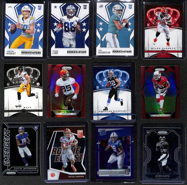Football Card Bulk Lot (2 Row Box) w. (41) Autographs + Jerseys, (53) Numbered Cards, (20) 2018 Leaf Draft Packs (Josh Allen+ Lamar Jackson Rookie Potential), +