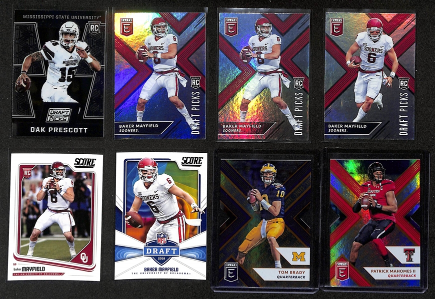 Football Card Bulk Lot (3 Row Box) w. (41) Autographs + Jerseys (inc. Sam Darnold Rookie Autograph), (15) Numbered Cards, (7) 2012 Leaf Packs, +