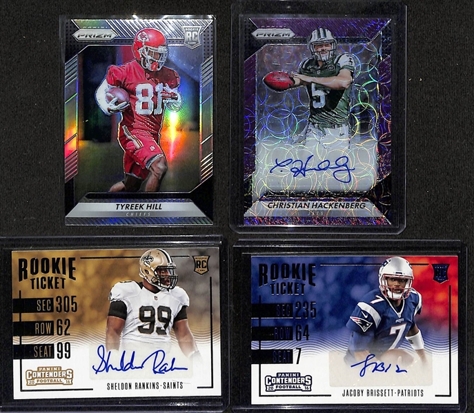 Football Card Bulk Lot (3 Row Box) w. (58) Autographs + Jerseys, (57) Numbered Cards, Rookies, +