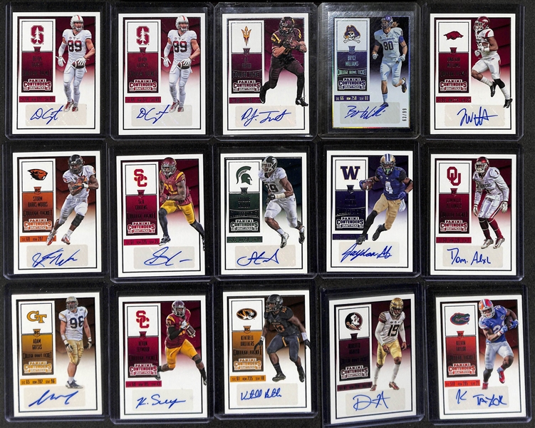 Football Card Bulk Lot (3 Row Box) w. (58) Autographs + Jerseys, (57) Numbered Cards, Rookies, +