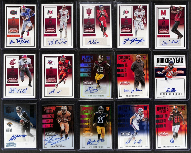 Football Card Bulk Lot (3 Row Box) w. (58) Autographs + Jerseys, (57) Numbered Cards, Rookies, +