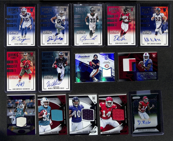 Football Card Bulk Lot (3 Row Box) w. (58) Autographs + Jerseys, (57) Numbered Cards, Rookies, +