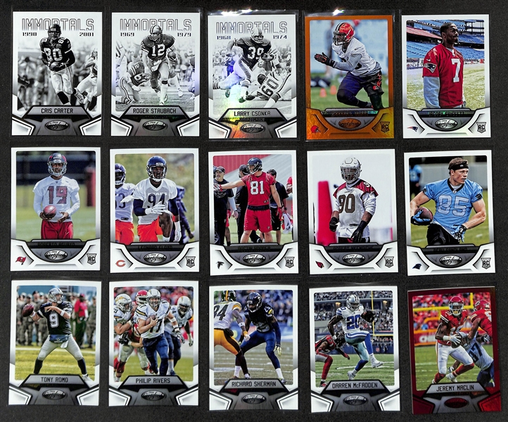 Football Card Bulk Lot (3 Row Box) w. (58) Autographs + Jerseys, (57) Numbered Cards, Rookies, +