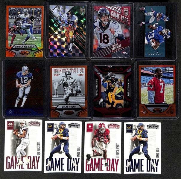 Football Card Bulk Lot (3 Row Box) w. (58) Autographs + Jerseys, (57) Numbered Cards, Rookies, +