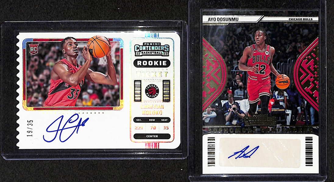 Basketball Card Bulk Lot (2 Row Box) w. 2022-23 Contenders Dyson Daniels Rookie 1/1, (16) Autographs, (22) Numbered Cards, +