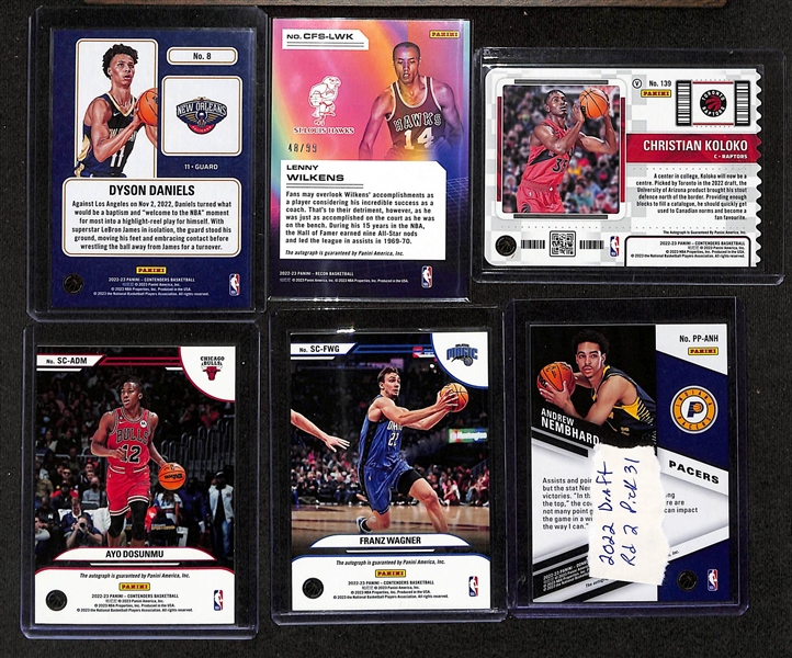 Basketball Card Bulk Lot (2 Row Box) w. 2022-23 Contenders Dyson Daniels Rookie 1/1, (16) Autographs, (22) Numbered Cards, +