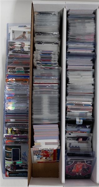 Basketball Card Bulk Lot (3 Row Box) w. (26) Autographs + Jerseys, (22) Numbered Cards, Short Prints, Rookies, Inserts, +