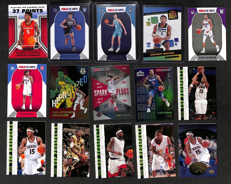 Basketball Card Bulk Lot (3 Row Box) w. (31) Autographs, (27) Numbered Cards, Top Rookies (LeBron, Anthony Edwards), +