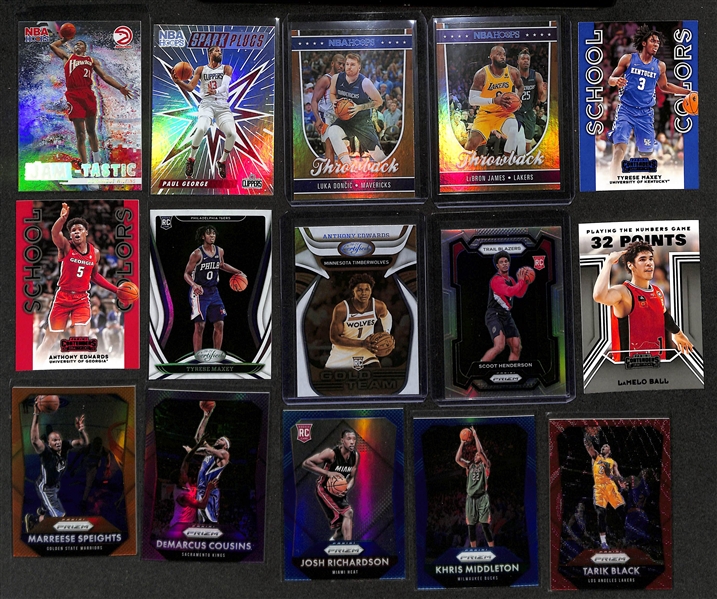 Basketball Card Bulk Lot (3 Row Box) w. (31) Autographs, (27) Numbered Cards, Top Rookies (LeBron, Anthony Edwards), +