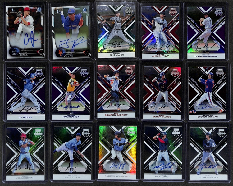 Baseball Card Bulk Lot (2 Row Box) w. 77 Autographs + Jerseys, (70) Numbered Cards, Rookies, +