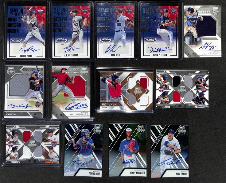Baseball Card Bulk Lot (2 Row Box) w. 77 Autographs + Jerseys, (70) Numbered Cards, Rookies, +