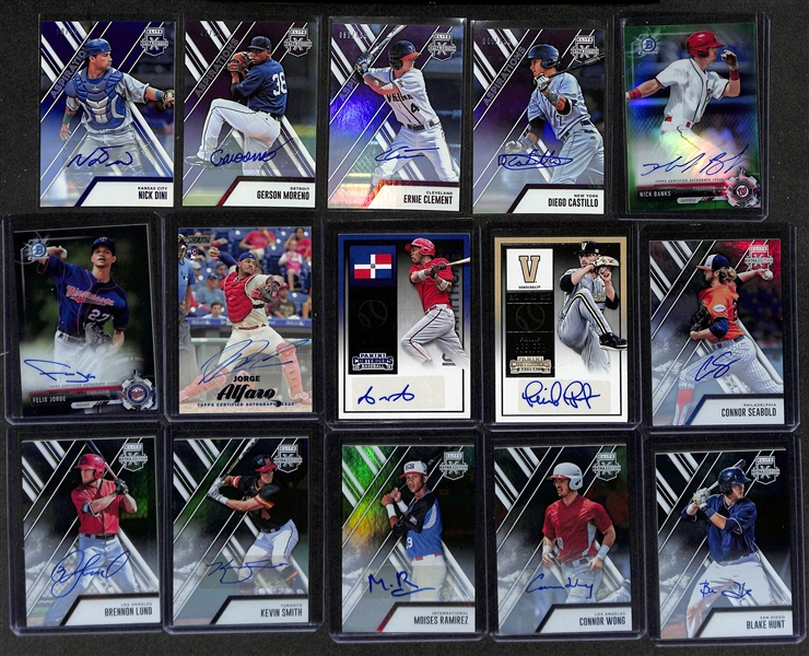 Baseball Card Bulk Lot (2 Row Box) w. 77 Autographs + Jerseys, (70) Numbered Cards, Rookies, +