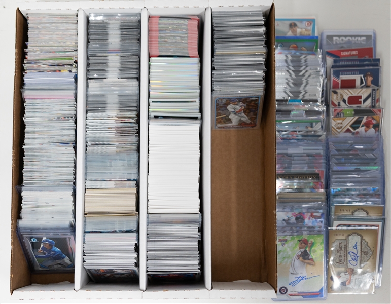 Baseball Card Bulk Lot (4 Row Box) w. (54) Autographs + Relics, (69) Numbered Cards, Top Rookies, +