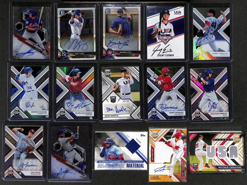 Baseball Card Bulk Lot (4 Row Box) w. (54) Autographs + Relics, (69) Numbered Cards, Top Rookies, +