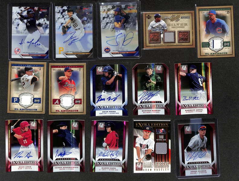 Baseball Card Bulk Lot (4 Row Box) w. (54) Autographs + Relics, (69) Numbered Cards, Top Rookies, +