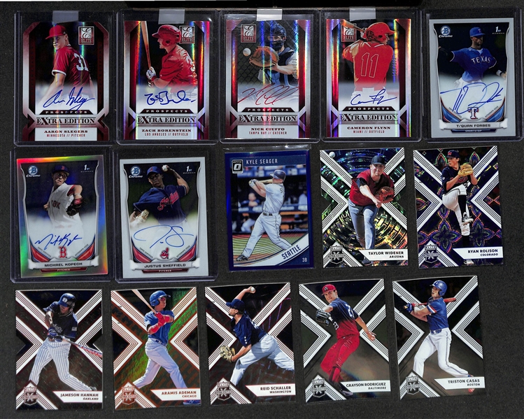 Baseball Card Bulk Lot (4 Row Box) w. (54) Autographs + Relics, (69) Numbered Cards, Top Rookies, +