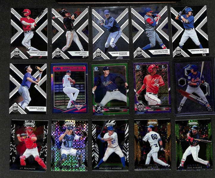 Baseball Card Bulk Lot (4 Row Box) w. (54) Autographs + Relics, (69) Numbered Cards, Top Rookies, +