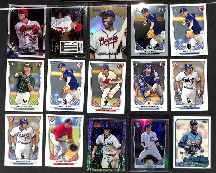 Baseball Card Bulk Lot (4 Row Box) w. (54) Autographs + Relics, (69) Numbered Cards, Top Rookies, +