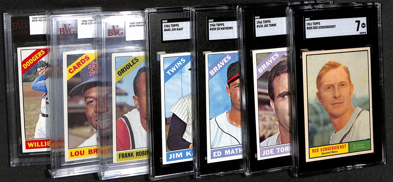 Lot of (3) SGC Graded & (3) BVG Graded 1966 & (1) SGC 1961 Topps Baseball Cards w. Red Schoendienst SGC 7