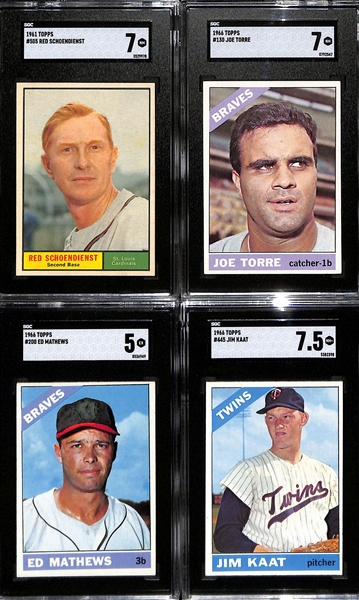 Lot of (3) SGC Graded & (3) BVG Graded 1966 & (1) SGC 1961 Topps Baseball Cards w. Red Schoendienst SGC 7