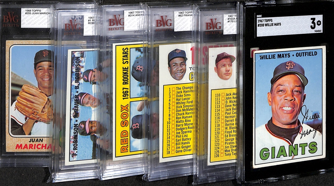 Lot of (7) Graded 1966 & '67 Topps Baseball Cards w. 1967 Willie Mays SGC 3
