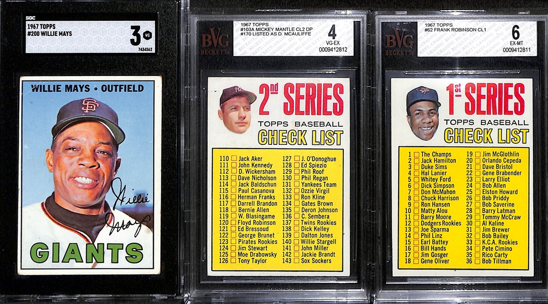 Lot of (7) Graded 1966 & '67 Topps Baseball Cards w. 1967 Willie Mays SGC 3