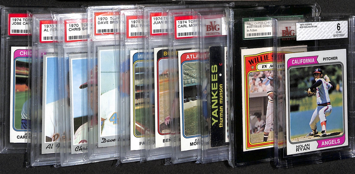 Lot of (10) 1970-1974 Graded Baseball Cards w. a 1974 Topps Nolan Ryan BVG 6 & 1972 O-Pee-Chee Willie Stargell SGC 8