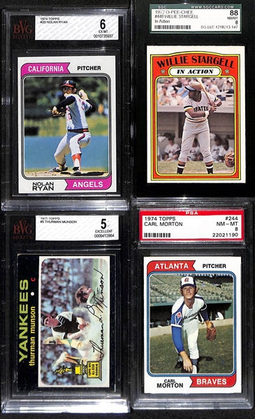 Lot of (10) 1970-1974 Graded Baseball Cards w. a 1974 Topps Nolan Ryan BVG 6 & 1972 O-Pee-Chee Willie Stargell SGC 8