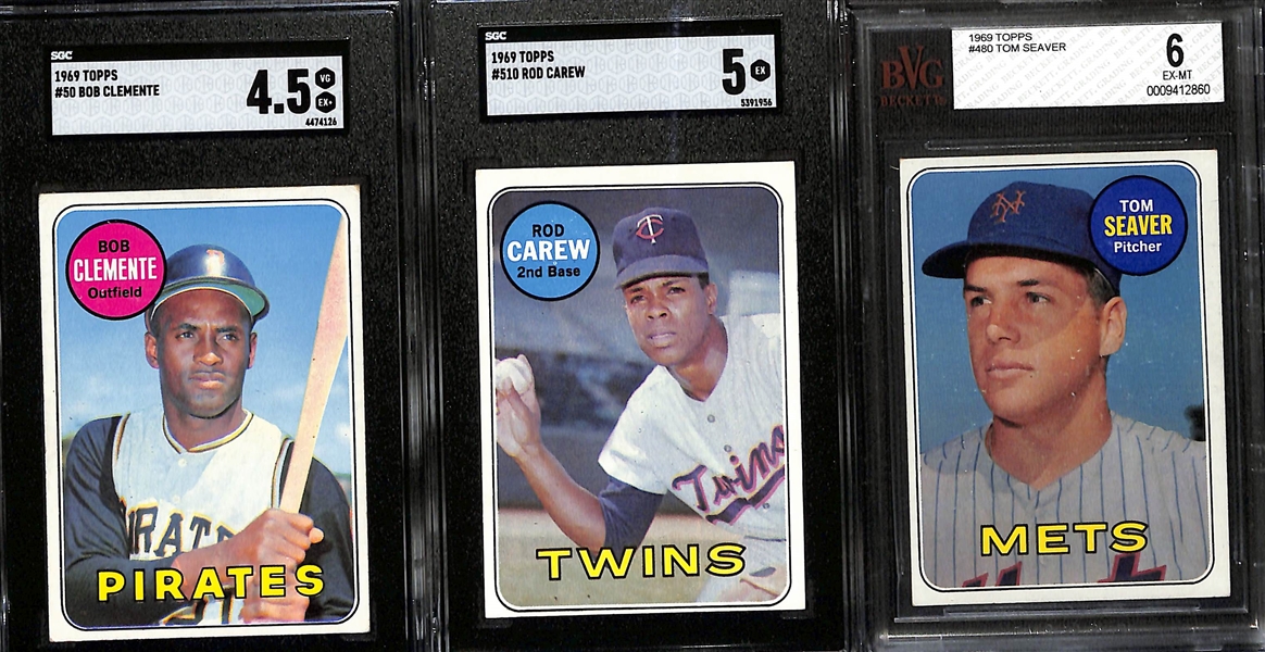 Lot of (7) Graded 1969 Topps Baseball Cards w. Roberto Clemente SGC 4.5