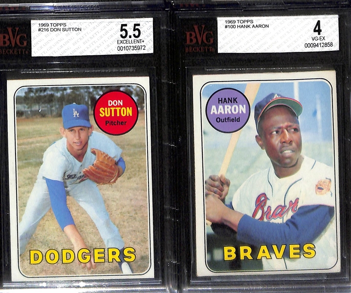 Lot of (7) Graded 1969 Topps Baseball Cards w. Roberto Clemente SGC 4.5