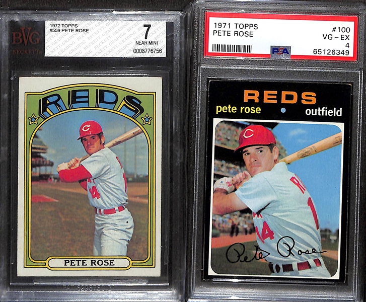 1971 Topps Pete Rose #100 PSA 4 & 1972 Topps Pete Rose #599 BVG 7