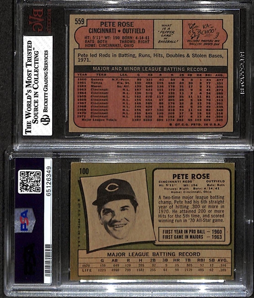 1971 Topps Pete Rose #100 PSA 4 & 1972 Topps Pete Rose #599 BVG 7