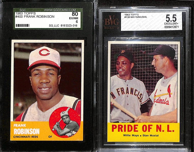 Lot of (12) Graded 1963 Topps Baseball Cards w. Frank Robinson SGC 6 & Mays/Musial BVG 5.5