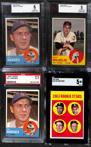 Lot of (12) Graded 1963 Topps Baseball Cards w. Frank Robinson SGC 6 & Mays/Musial BVG 5.5