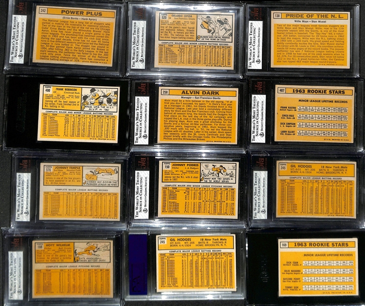 Lot of (12) Graded 1963 Topps Baseball Cards w. Frank Robinson SGC 6 & Mays/Musial BVG 5.5