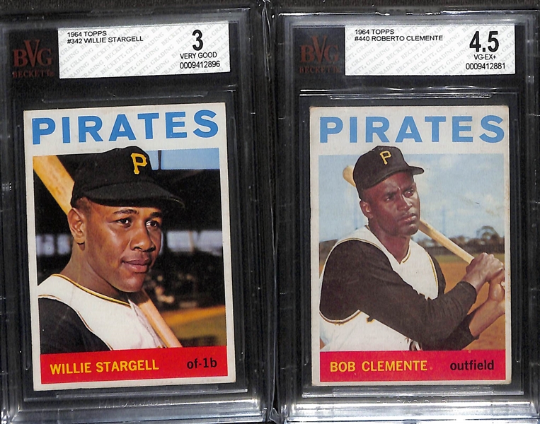 Lot of (10) PSA Graded & (5) BVG Graded 1964 Topps Baseball Cards inc. Roberto Clemente BVG 4.5