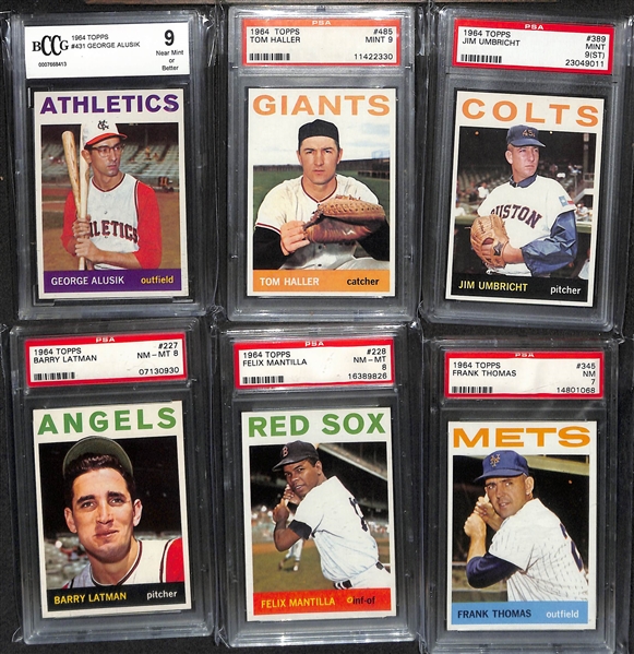 Lot of (10) PSA Graded & (5) BVG Graded 1964 Topps Baseball Cards inc. Roberto Clemente BVG 4.5