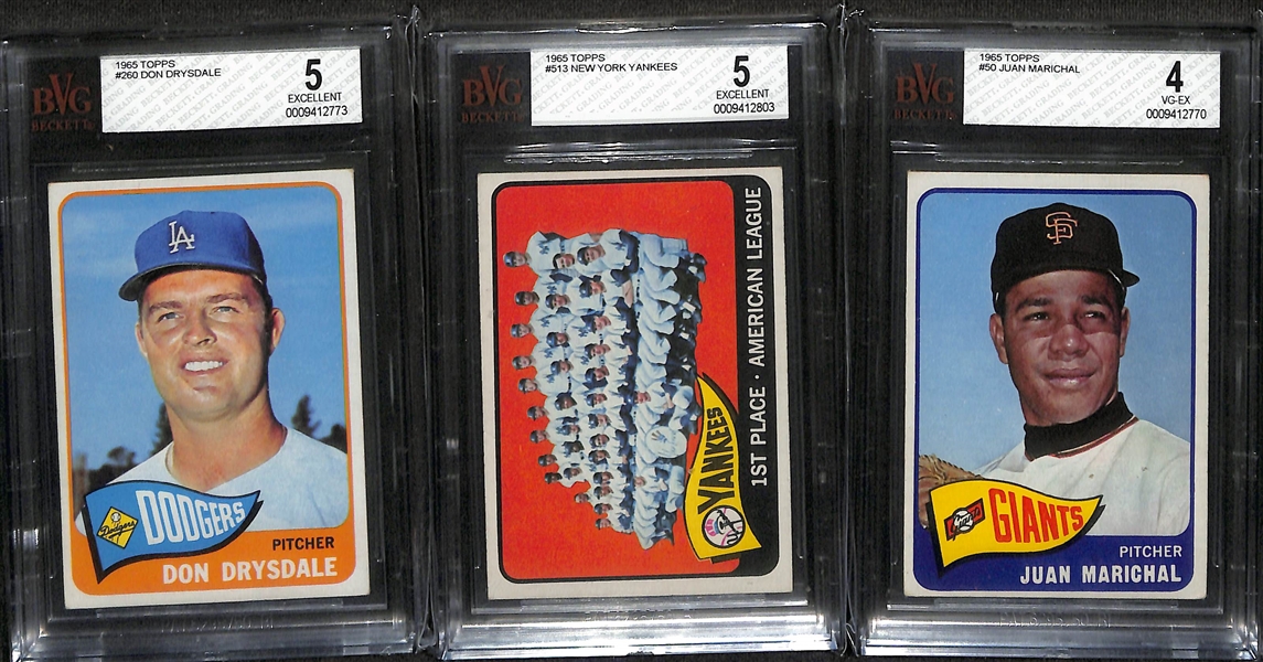 Lot of (9) Graded 1965 Baseball Cards w.  Catfish Hunter RC SP BVG 7 & (2) Phil Niekro SGC 3.5 & 4.5