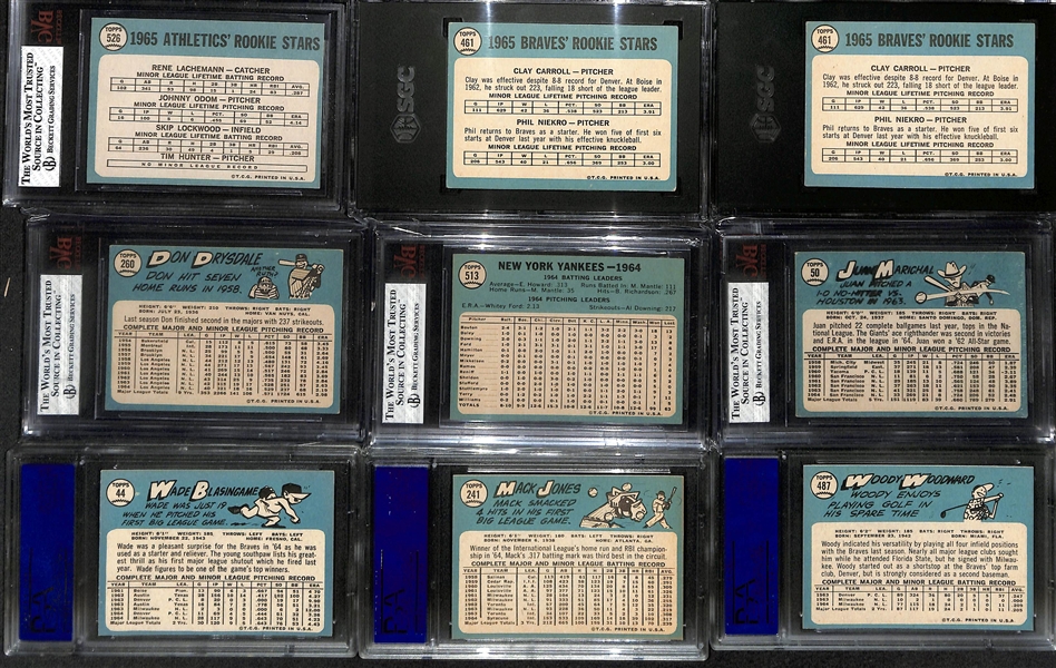 Lot of (9) Graded 1965 Baseball Cards w.  Catfish Hunter RC SP BVG 7 & (2) Phil Niekro SGC 3.5 & 4.5